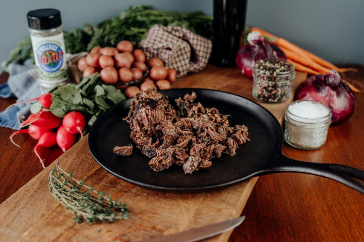 grassfed beef cheeks slow cooked