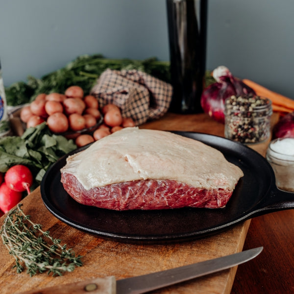 grassfed beef sirloin cap roast fat cap side