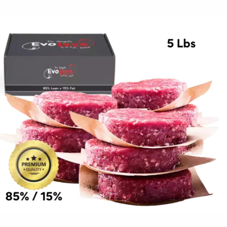 5 lbs - 10 (8 oz) Frozen Raw Patties - 85/15 (Healthy Pets)