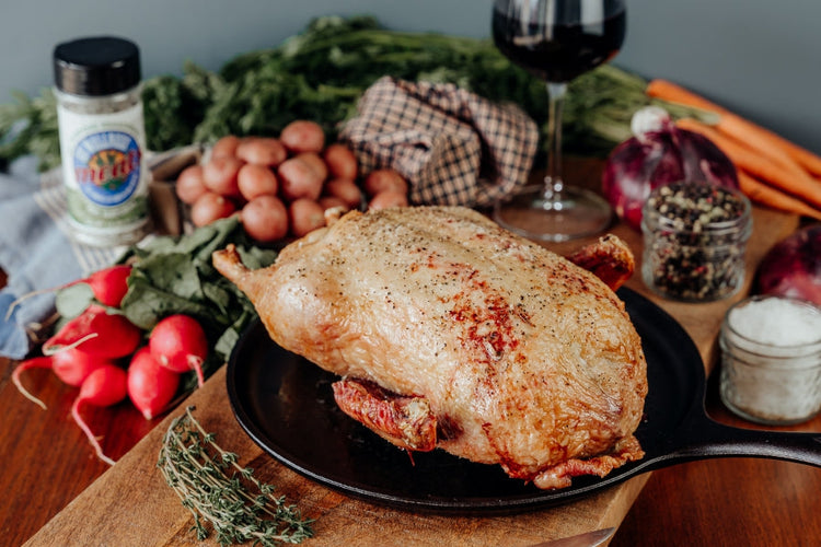 Pastured whole duck roasted