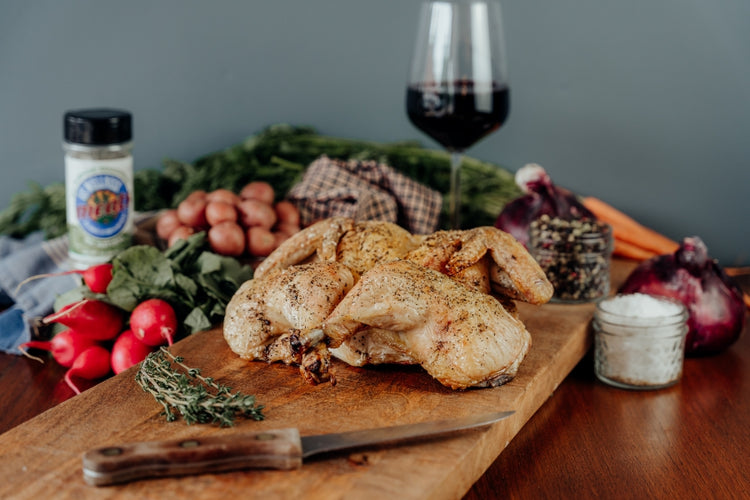 Roasted whole spatchcock chicken