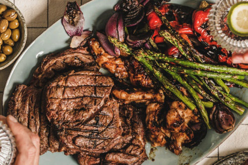 steak with asparagus on plate