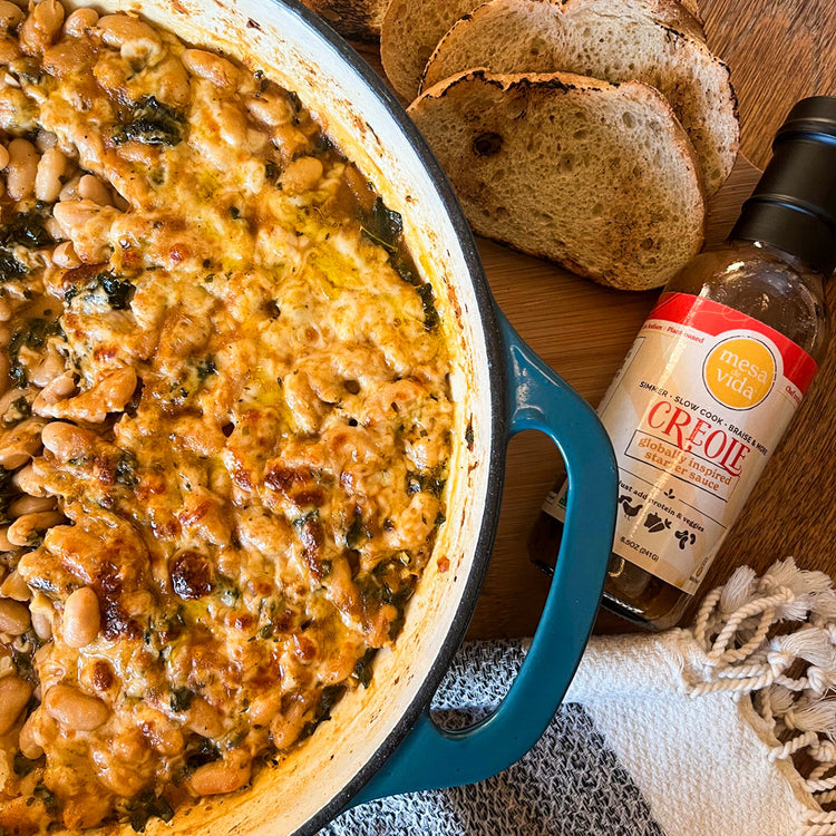 Garlicky Cheesy Creole beans and greens