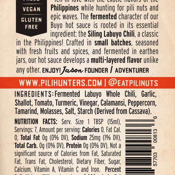 pili hunters fermented labuyo chili sauce, nutrition