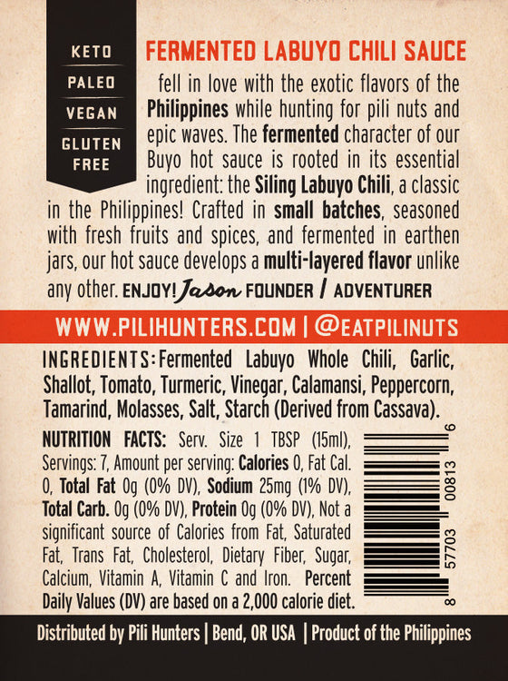 pili hunters fermented labuyo chili sauce, nutrition