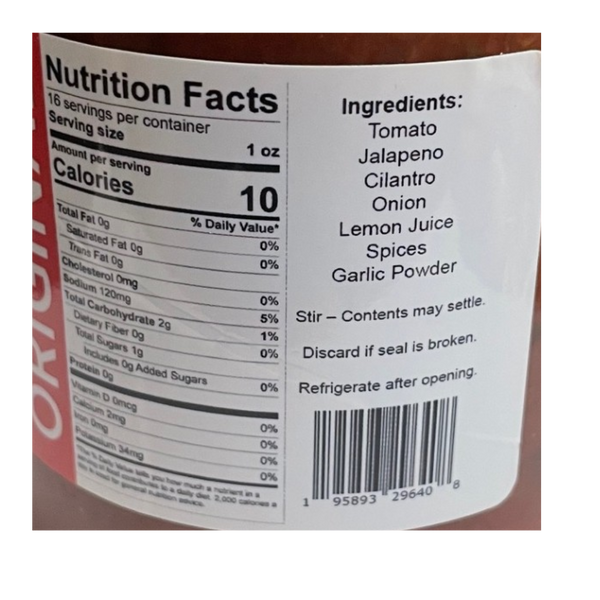 macho nacho original salsa nutrition facts