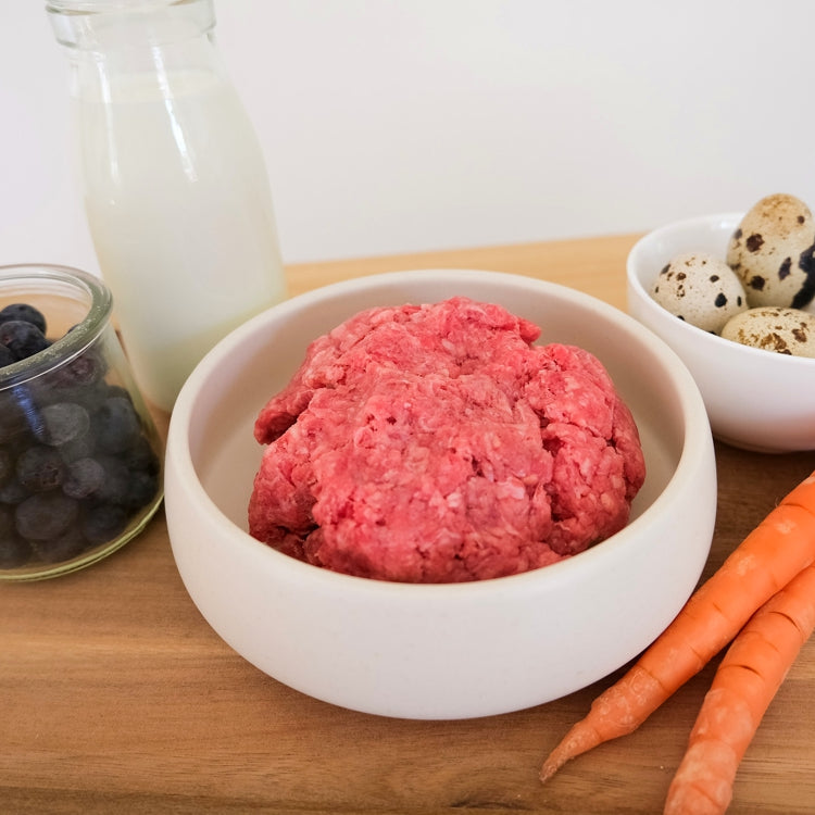 Raw Beef Pet Burger in a bowl