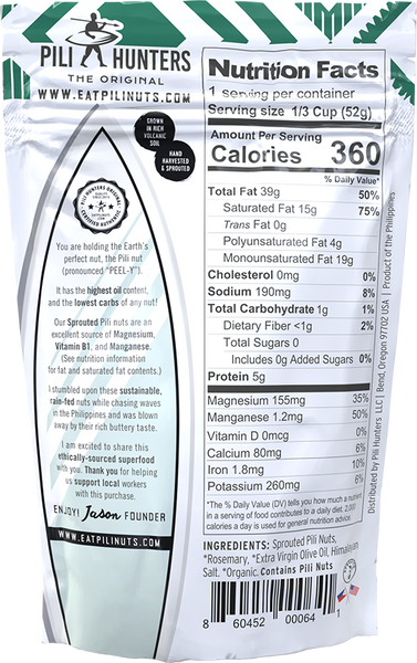 pili hunters rosemary and olive nuts back of package nutrition facts