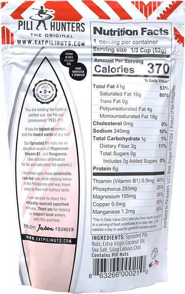 pili hunters original nuts with coconut oil, salt, chili nutrition facts