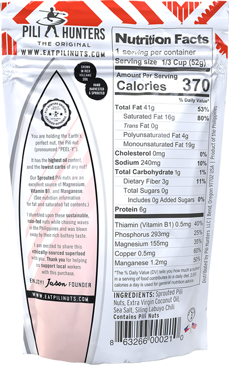pili hunters original nuts with coconut oil, salt, chili nutrition facts