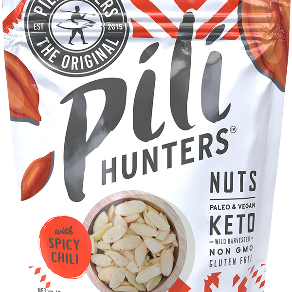 pili hunters spicy chili nuts front of pkg