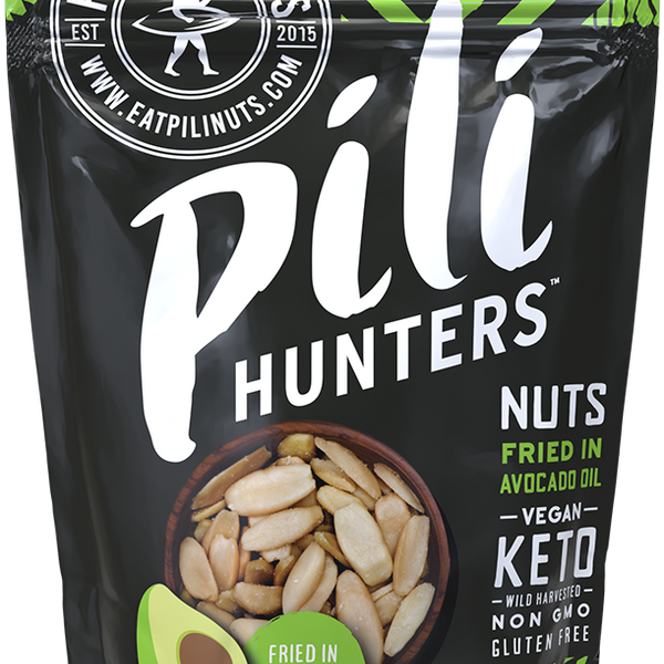 pili hunters nuts fried in avocado oil, keto nuts, front of package