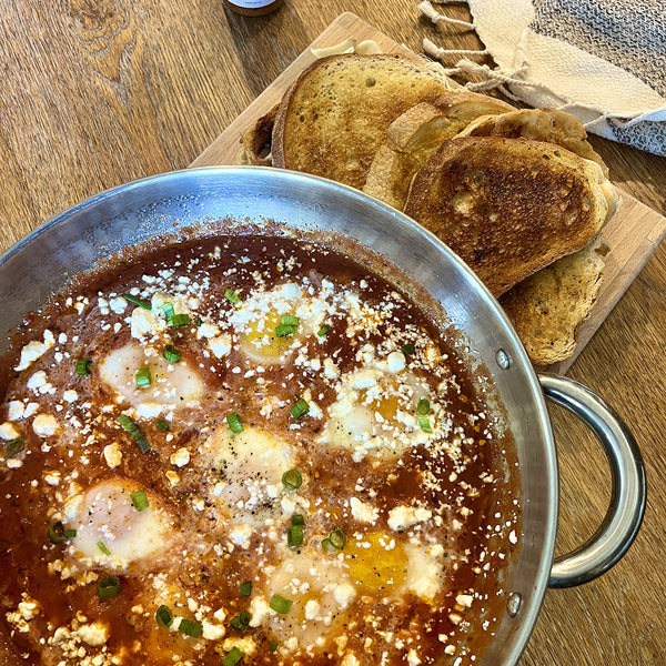 Saucy simmered eggs with Mesa de Vida inspired sauce