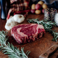 Grassfed Beef Ribeye Steak on board