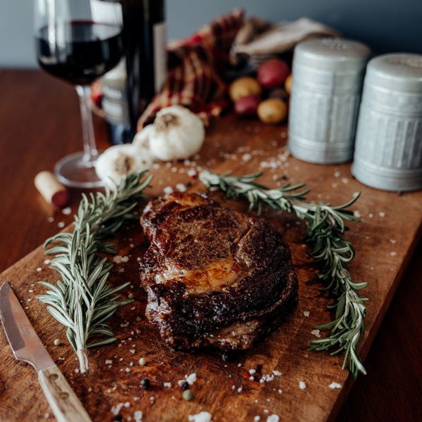 Grassfed Beef Ribeye Grilled on cutting board