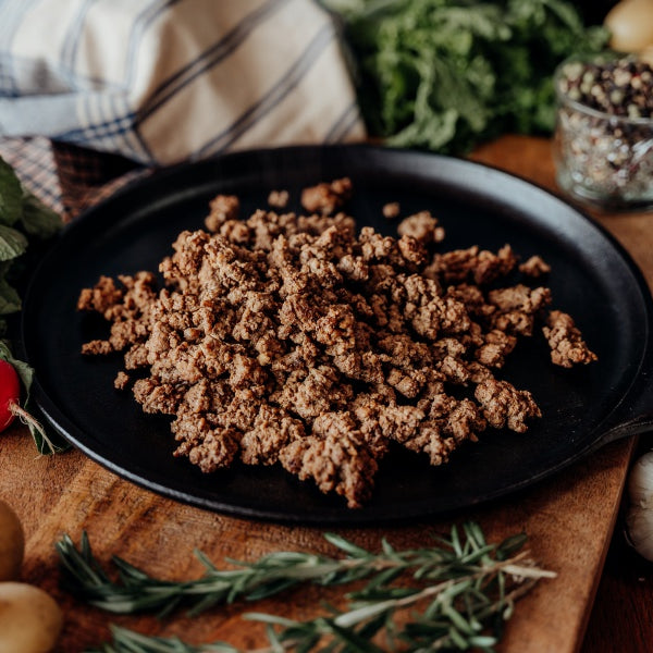 Cooked 55% Lean Beef, Ground with Beef Heart, Organ Blend Burger, High Fat Keto Burger