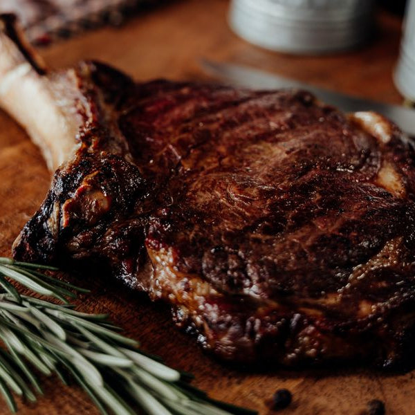 Grassfed Tomahawk Steak, French Cut Ribeye, cowboy cut Grilled