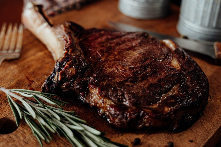 Grassfed Tomahawk Steak, French Cut Ribeye, cowboy cut Grilled
