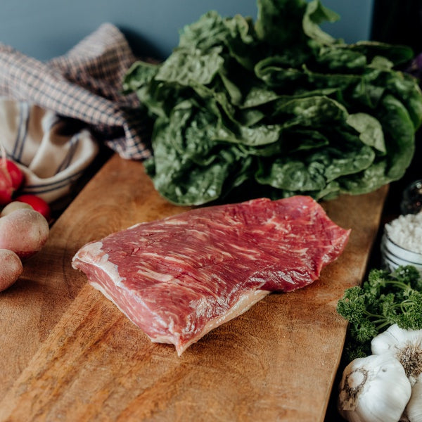 grassfed beef tri-tip roast on table