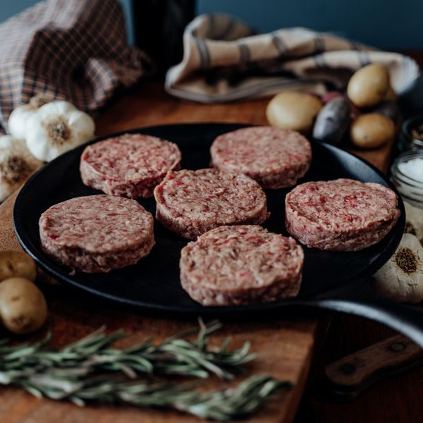 Grassfed Beef Sliders on skillet