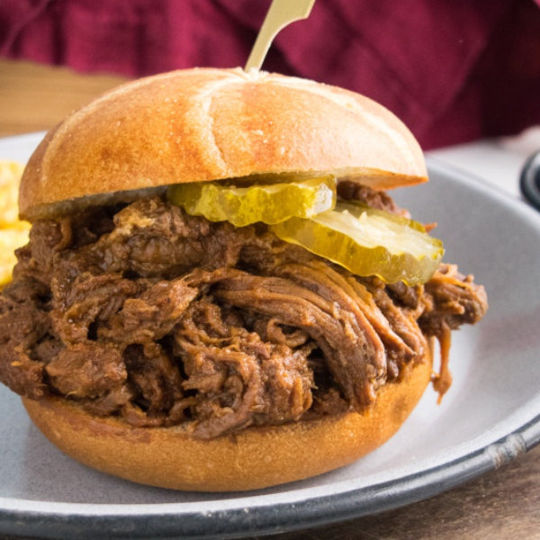 Shredded BBQ Beef on a bun