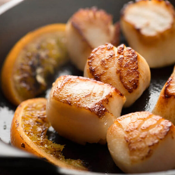 fresh alaskan weathervane scallops grilled with lemons