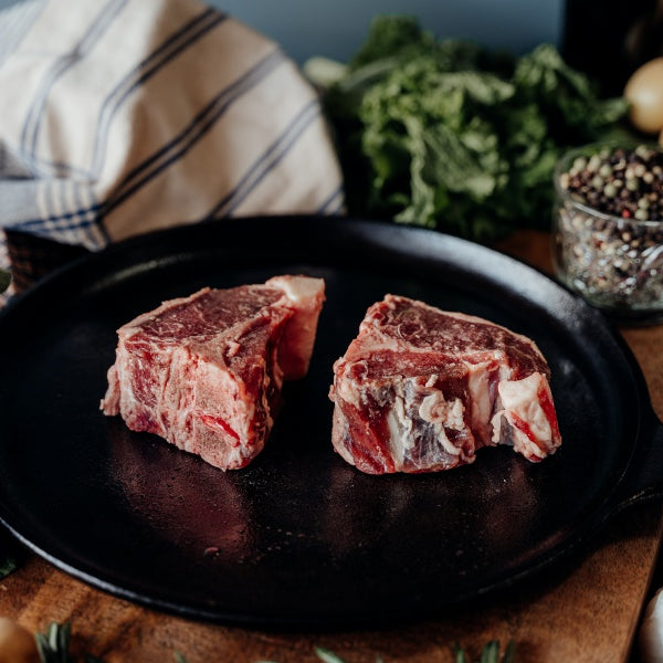 Grassfed Lamb Loin Chops on skillet