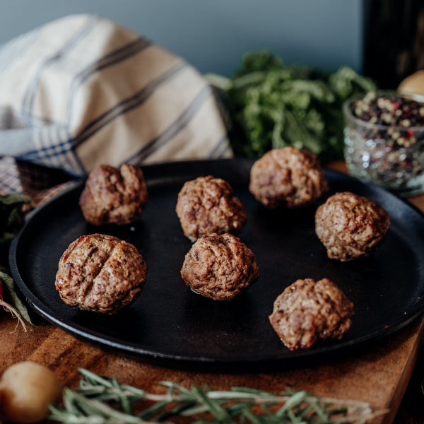 grassfed ground lamb meatballs, cooked ground lamb