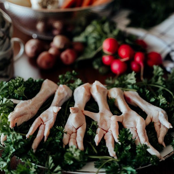pastured chicken feet, homemade broth ingredients