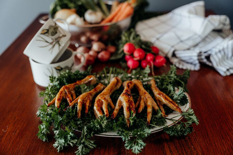 pastured chicken feet cooked, homemade broth ingredients