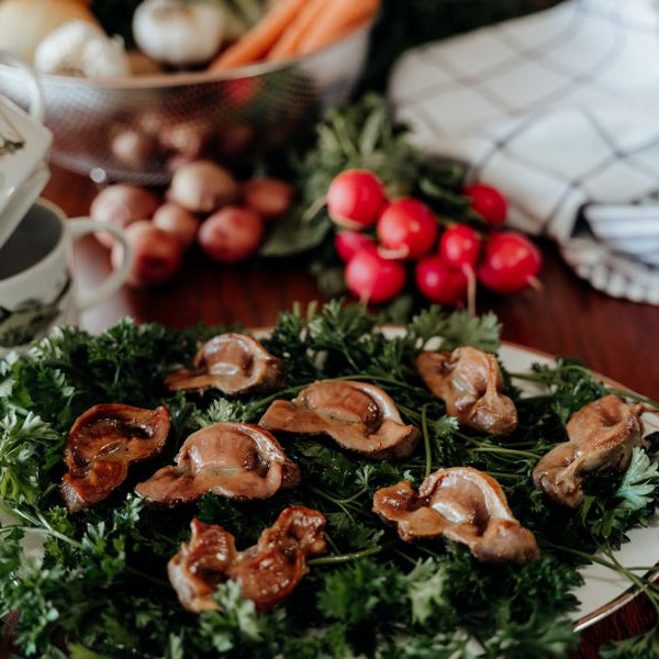 Cooked chicken gizzards pastured