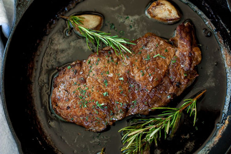 Grassfed Beef Top Sirloin Butt Steak Grilled in pan