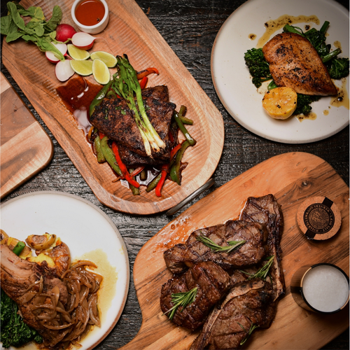 beef steaks, chicken, pork ribeye chops