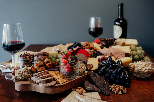 Grass fed beef jerky and snacks, charcuterie board