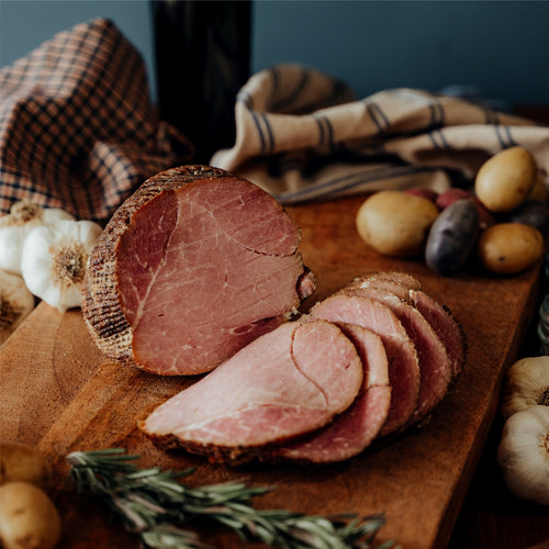 Pastured Pork, Heirloom Ham on Cutting Board, Heirloom Pork, Heritage Pork