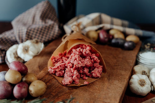ground beef in butcher paper