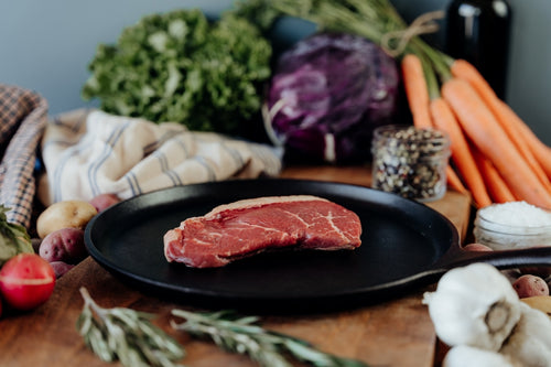 raw coulotte steak on skillet