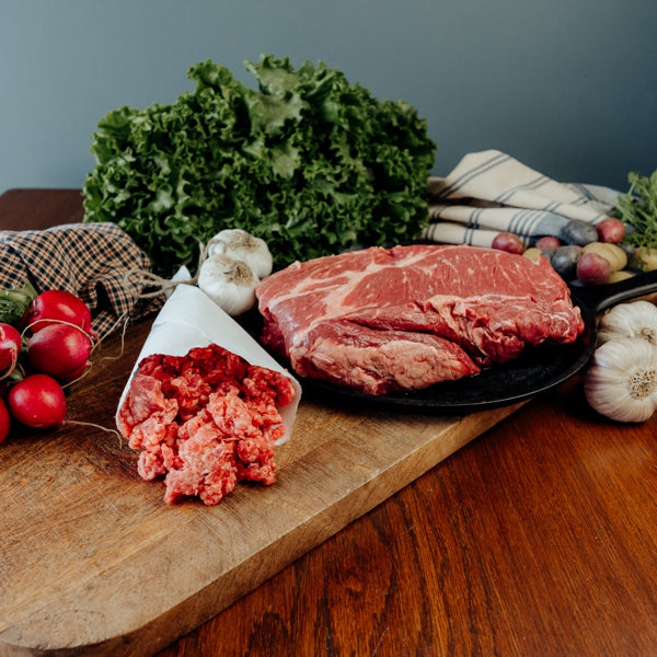 Fresh Chilled Grassfed roast and ground beef