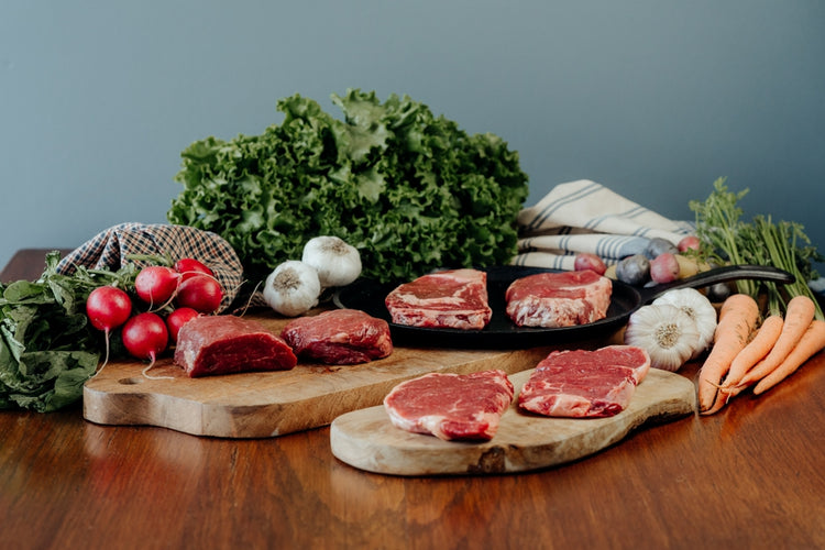 Fresh Chilled Grassfed Beef Steaks Bundle, ribeyes, filet mignon, NY Strips