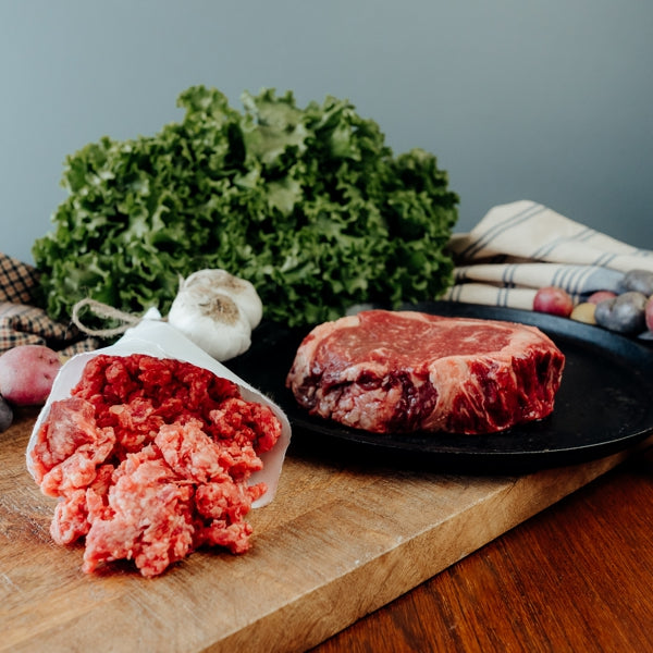 fresh chilled grassfed beef steak and ground bundle