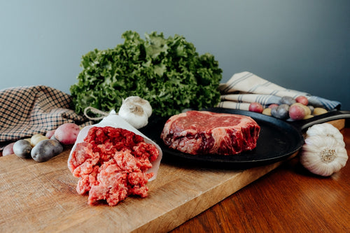 fresh chilled grassfed beef steak and ground bundle