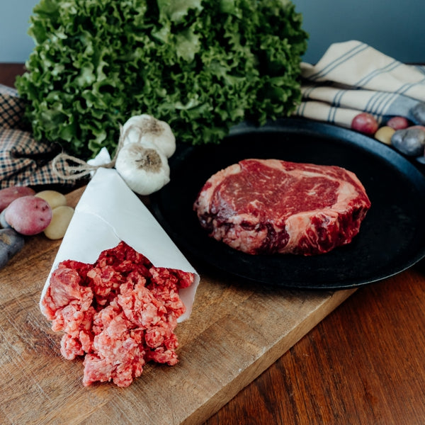fresh chilled grassfed beef steak and ground bundle