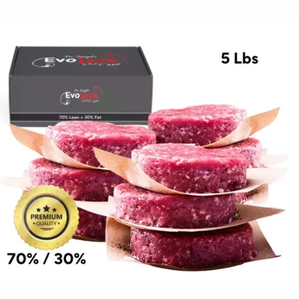 5 lbs - 10 (8 oz) Frozen Raw Patties - 70/30 (Health Challenged Pets)