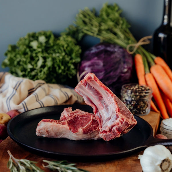 Grassfed Lamb Rib Chops on skillet