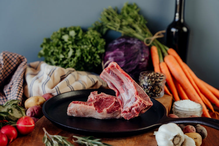 Grassfed Lamb Rib Chops on skillet