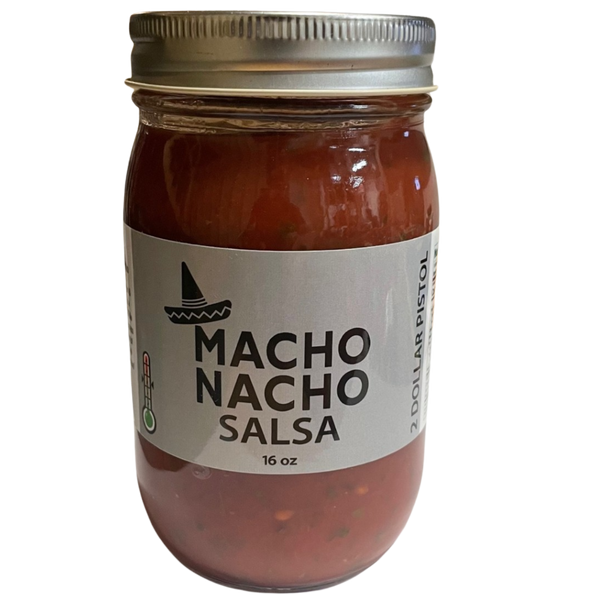 jar of 2 dollar pistol macho nacho salsa