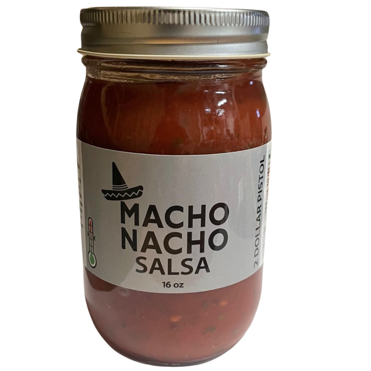 jar of 2 dollar pistol macho nacho salsa