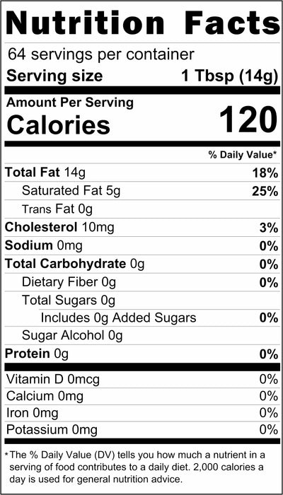 Nutrition label for Pork Lard - 2 lbs.