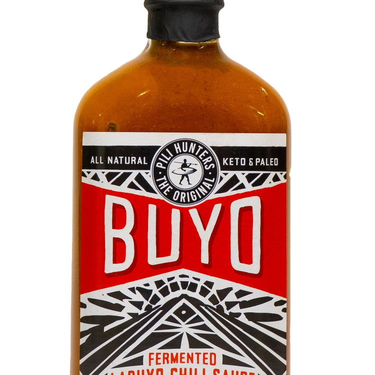 pili hunters fermented labuyo chili sauce, front of bottle