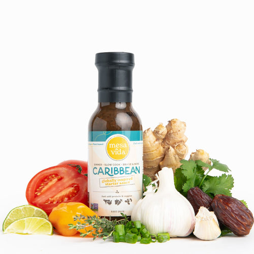 Mesa de Vida all-natural Caribbean meal starter sauce with vegetables